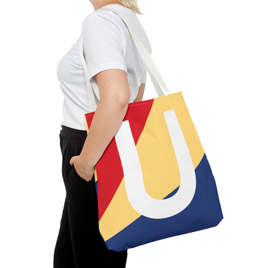 Monogram 'U' Colorblock Tote Bag — Personalized Initial U Shoulder Tote