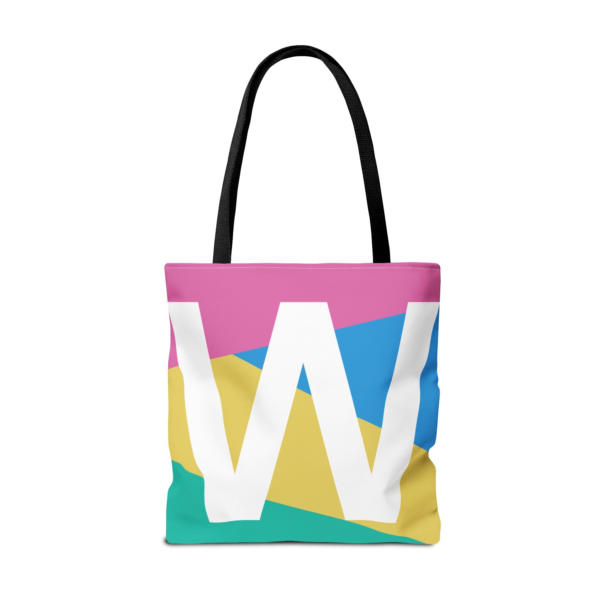 Monogram 'W' Colorblock Tote Bag — Personalized Initial W Shoulder Tote