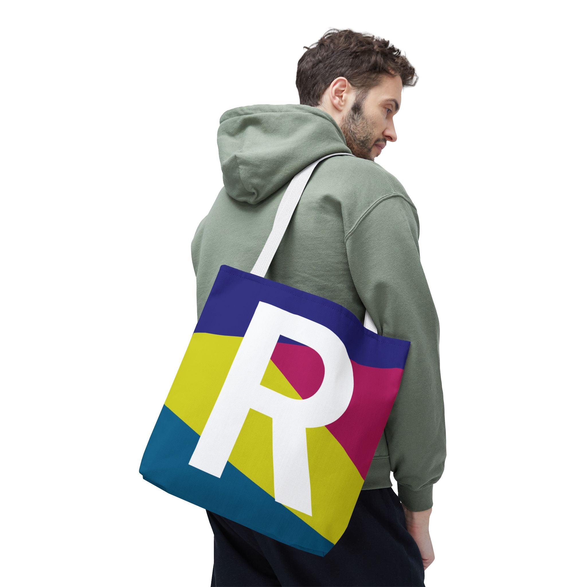 Monogram 'R' Colorblock Tote Bag — Personalized Initial R Shoulder Tote