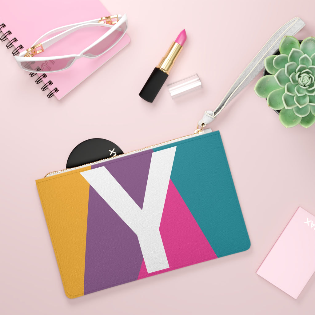 Monogram 'Y' Colorblock Clutch Bag — Bold Geometric Wristlet for Everyday & Gifts