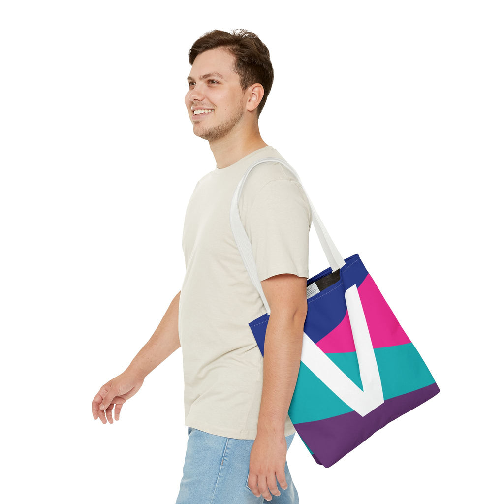 Monogram 'V' Colorblock Tote Bag — Personalized Initial V Shoulder Tote