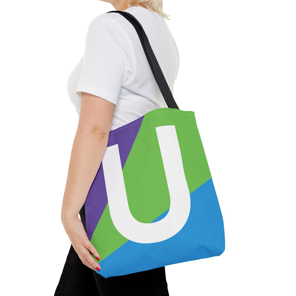 Monogram 'U' Colorblock Tote Bag — Personalized Initial U Shoulder Tote