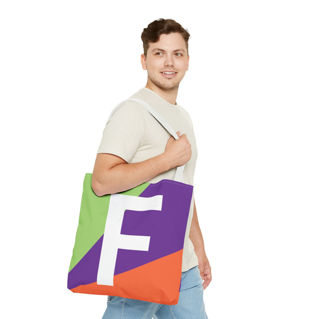 Monogram 'F' Colorblock Tote Bag — Personalized Initial F Shoulder Tote
