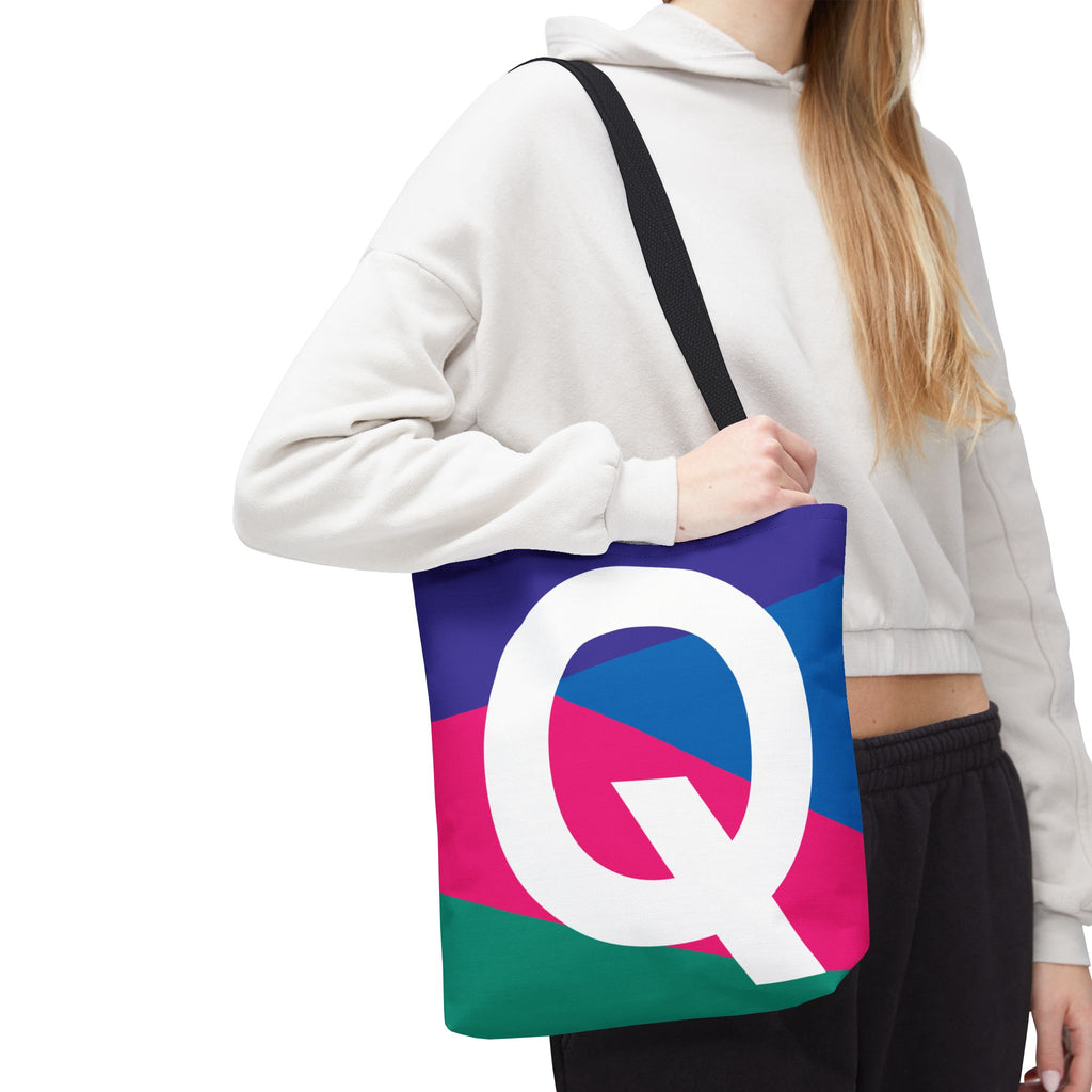 Monogram 'Q' Colorblock Tote Bag — Personalized Initial Q Shoulder Tote