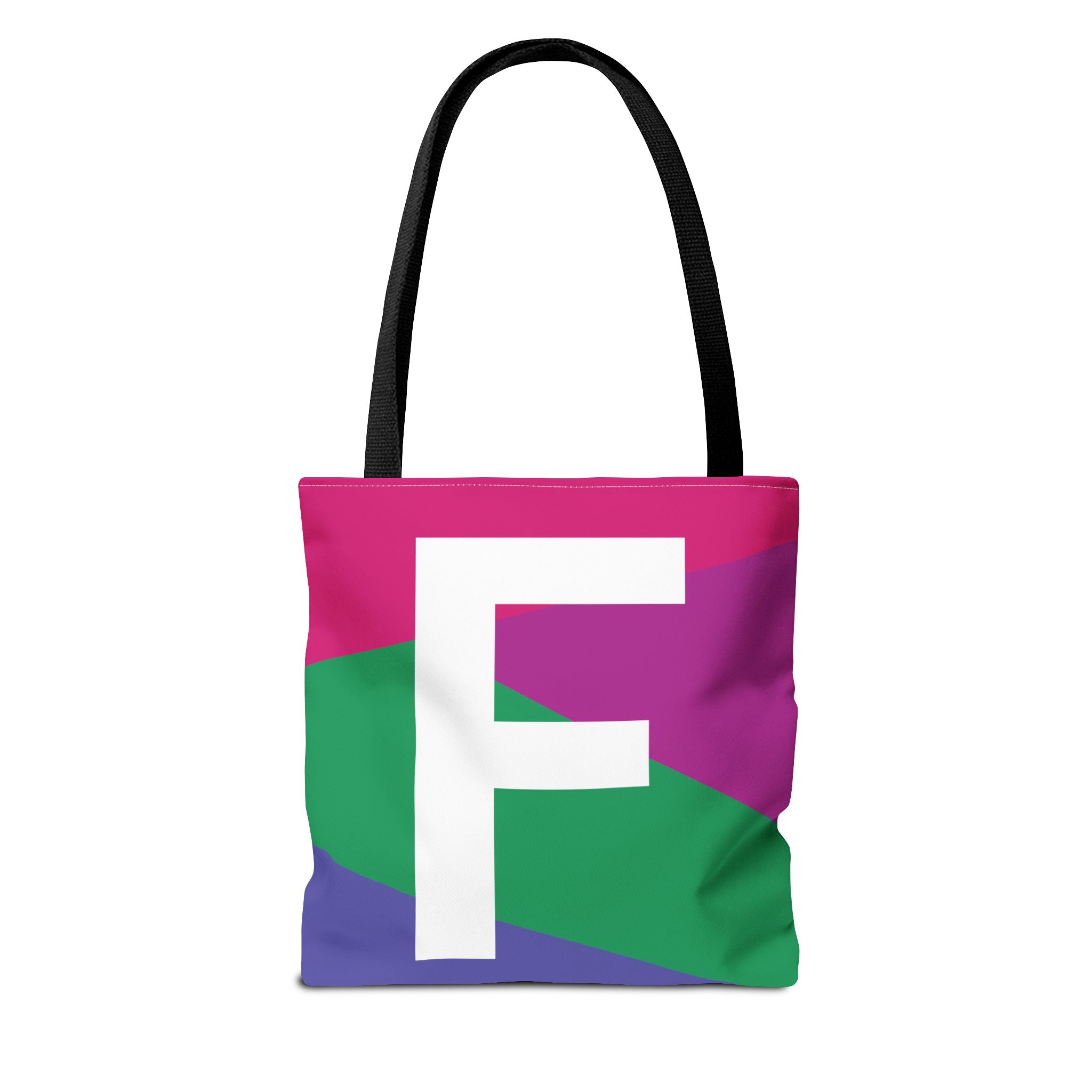 Monogram 'F' Colorblock Tote Bag — Personalized Initial F Shoulder Tote