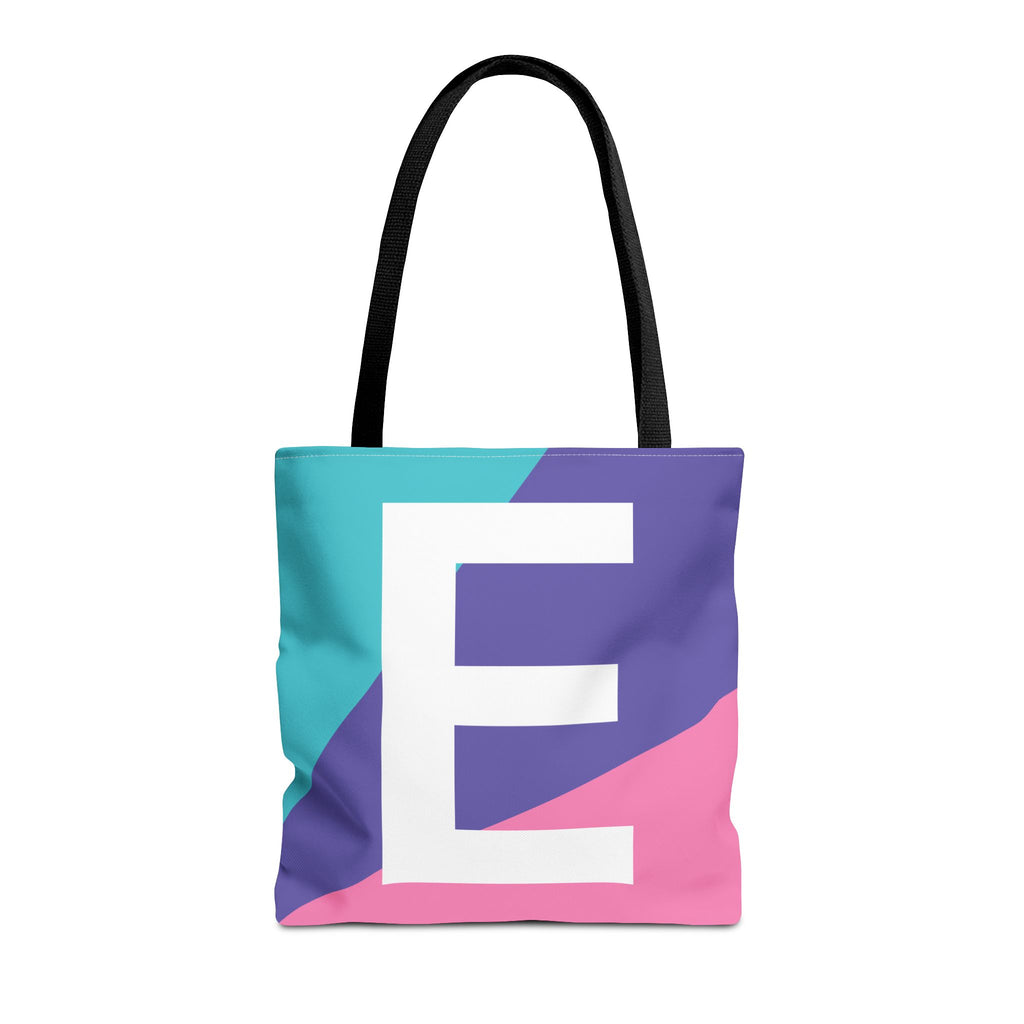 Monogram 'E' Colorblock Tote Bag — Personalized Initial E Shoulder Tote