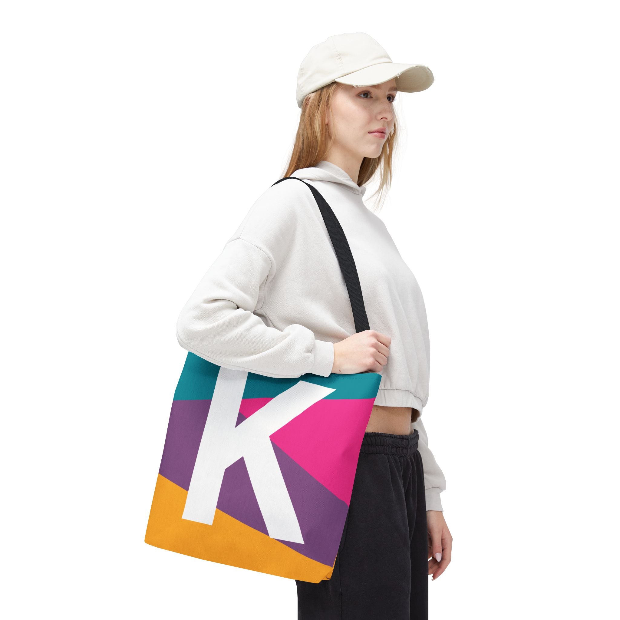 Monogram 'K' Colorblock Tote Bag — Personalized Initial K Shoulder Tote