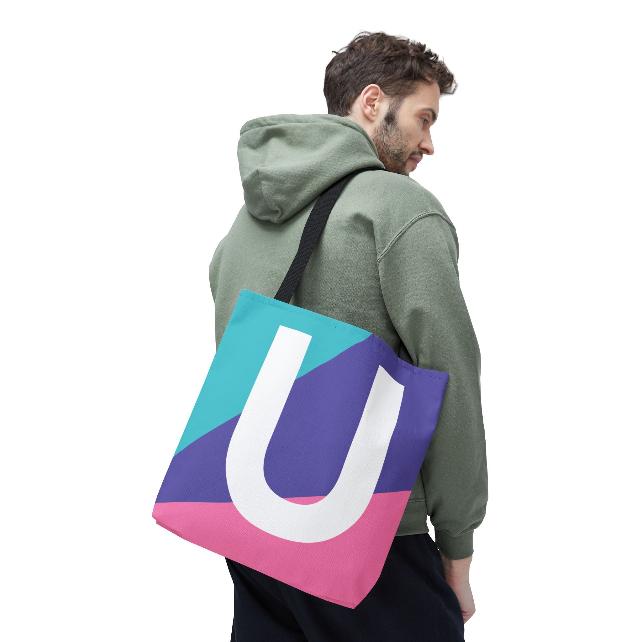 Monogram 'U' Colorblock Tote Bag — Personalized Initial U Shoulder Tote