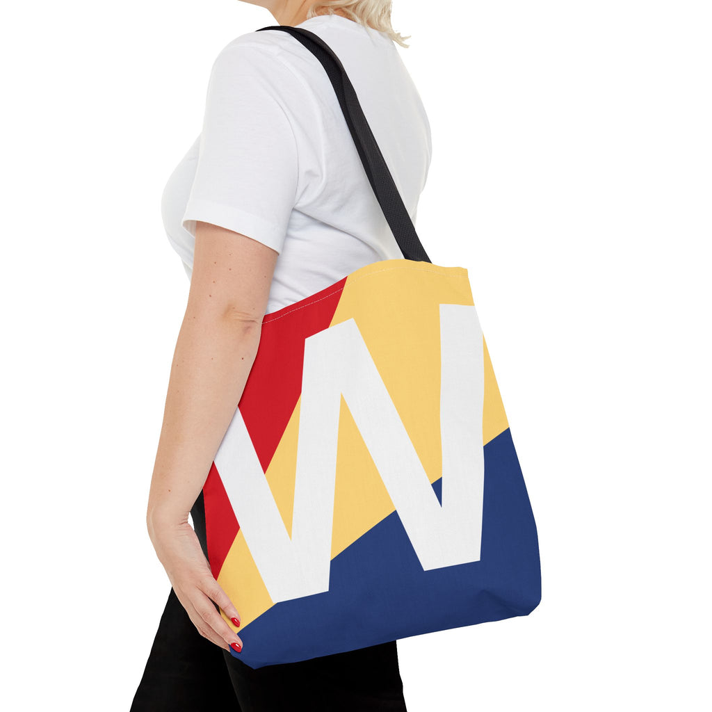 Monogram 'W' Colorblock Tote Bag — Personalized Initial W Shoulder Tote