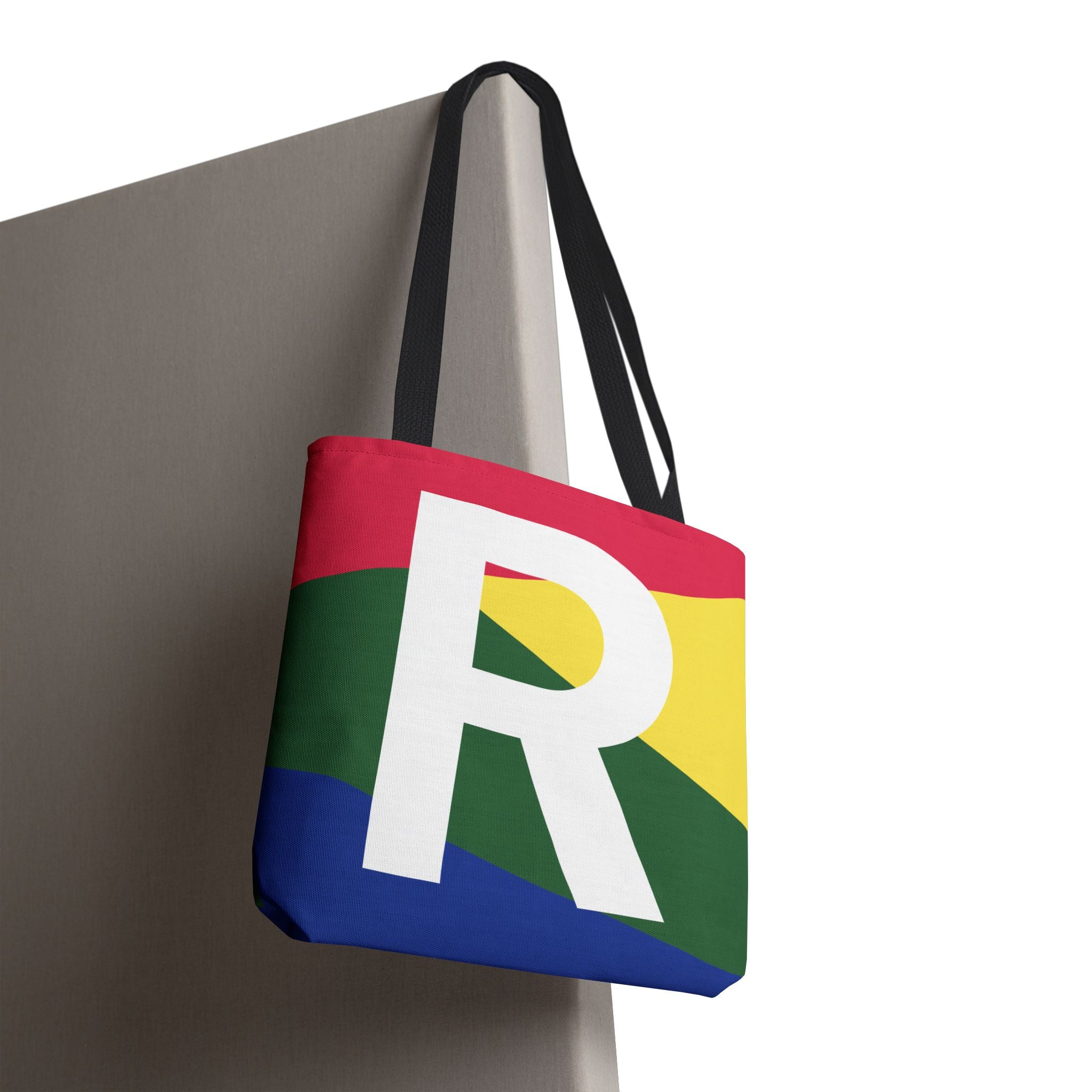 Monogram 'R' Colorblock Tote Bag — Personalized Initial R Shoulder Tote