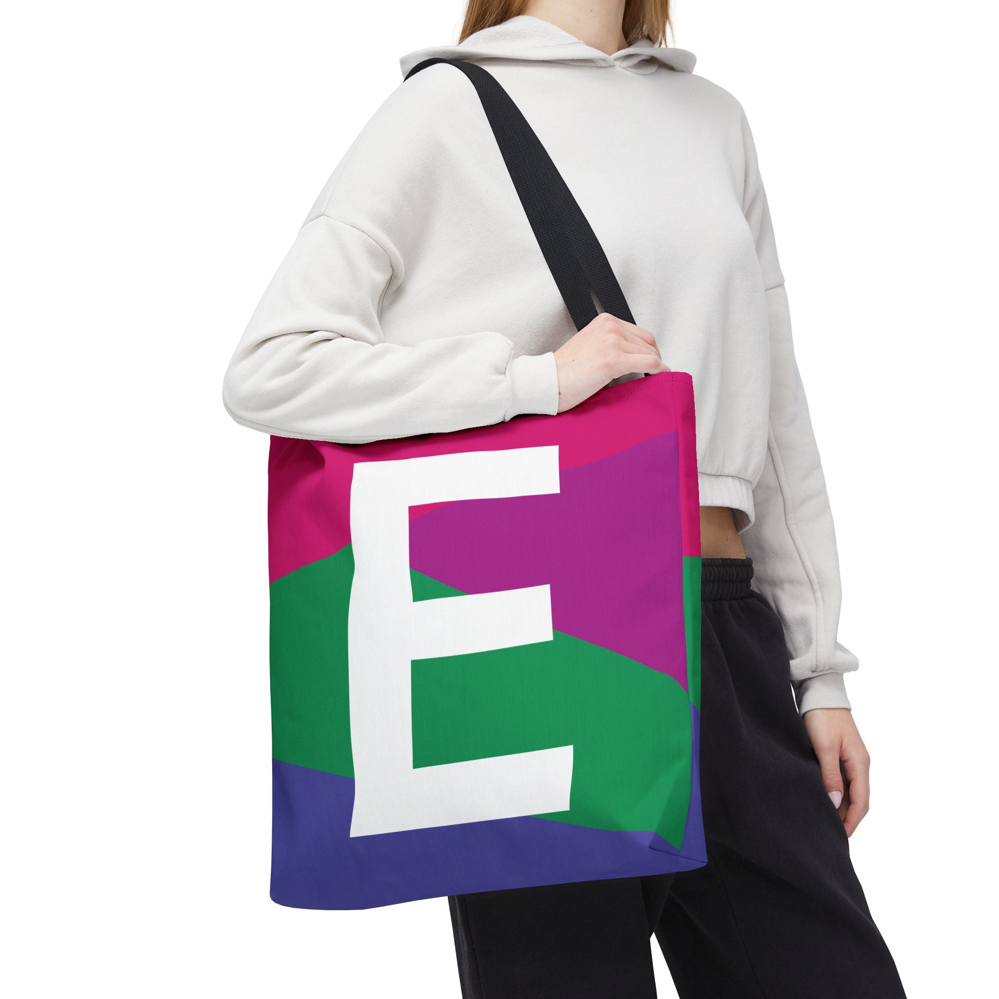 Monogram 'E' Colorblock Tote Bag — Personalized Initial E Shoulder Tote