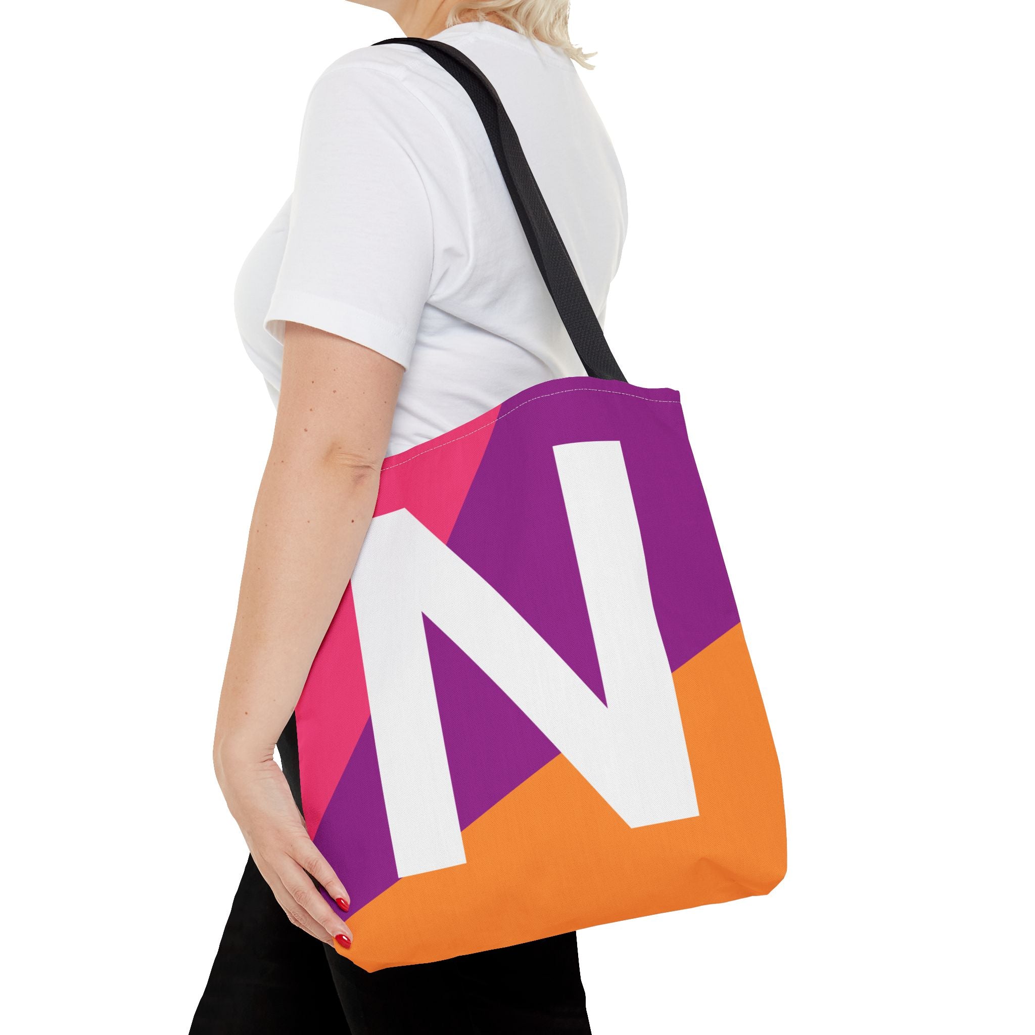 Monogram 'N' Colorblock Tote Bag — Personalized Initial N Shoulder Tote