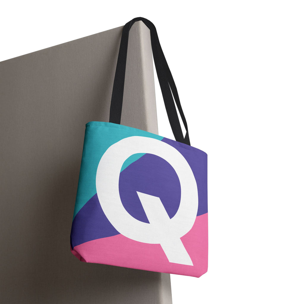 Monogram 'Q' Colorblock Tote Bag — Personalized Initial Q Shoulder Tote