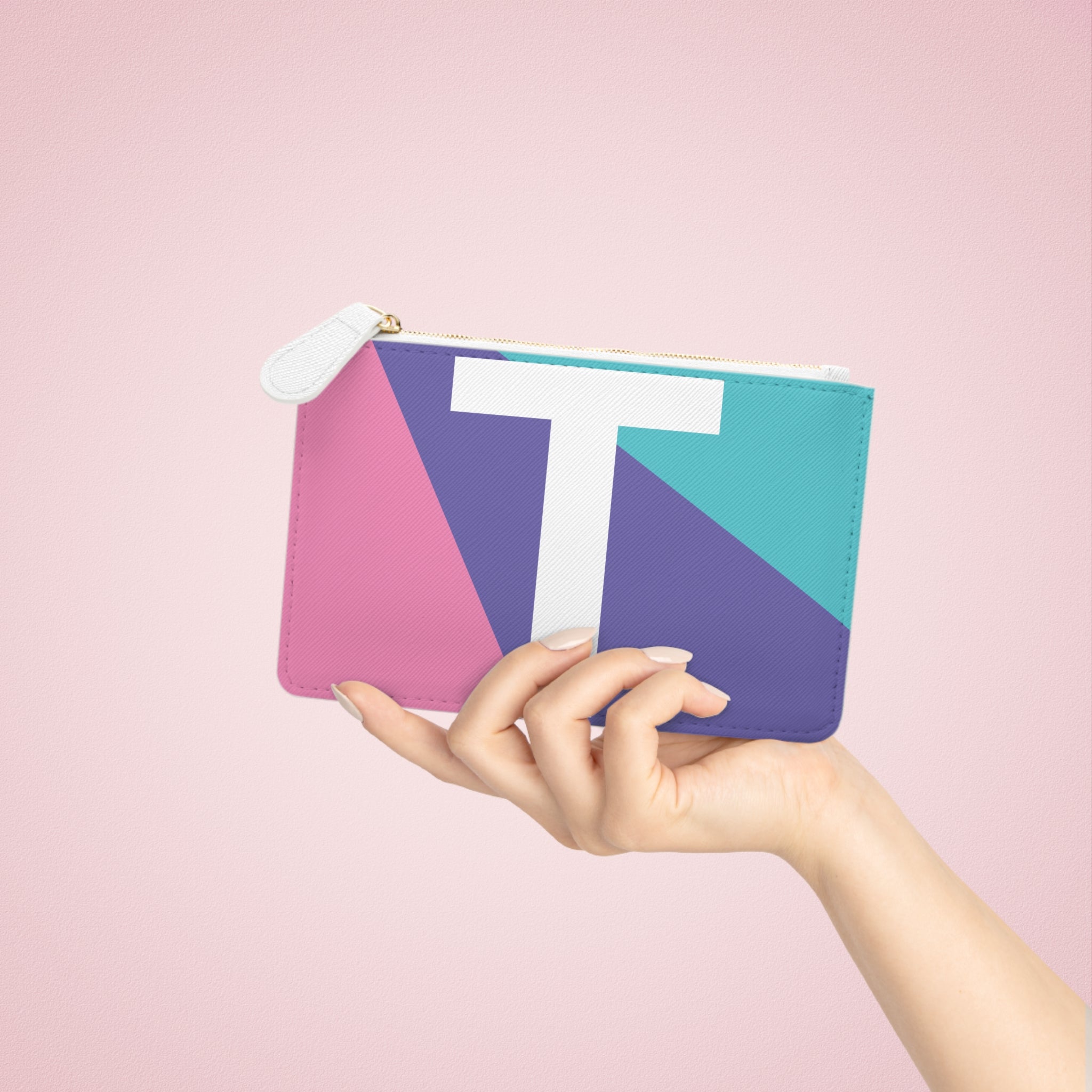 Initial T Mini Clutch — Colorblock Monogram Wristlet Wallet