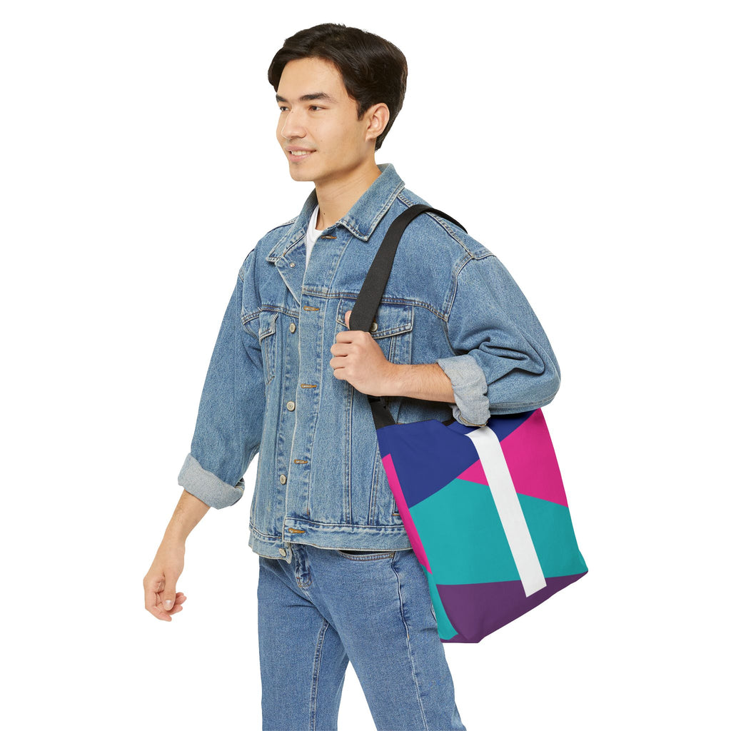 Initial Letter 'I' Colorblock Adjustable Tote Bag — Monogram Alphabet Shoulder Bag