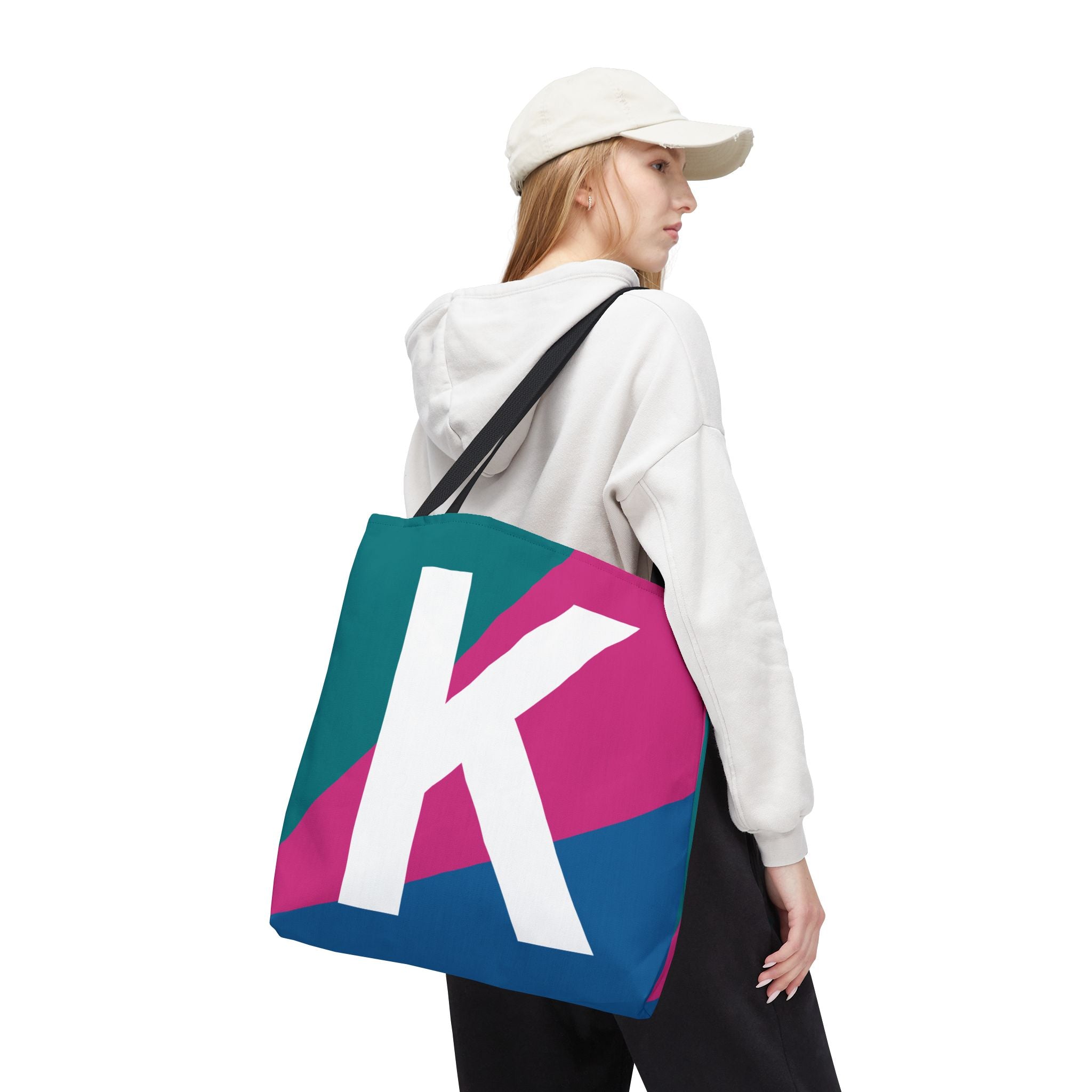 Monogram 'K' Colorblock Tote Bag — Personalized Initial K Shoulder Tote