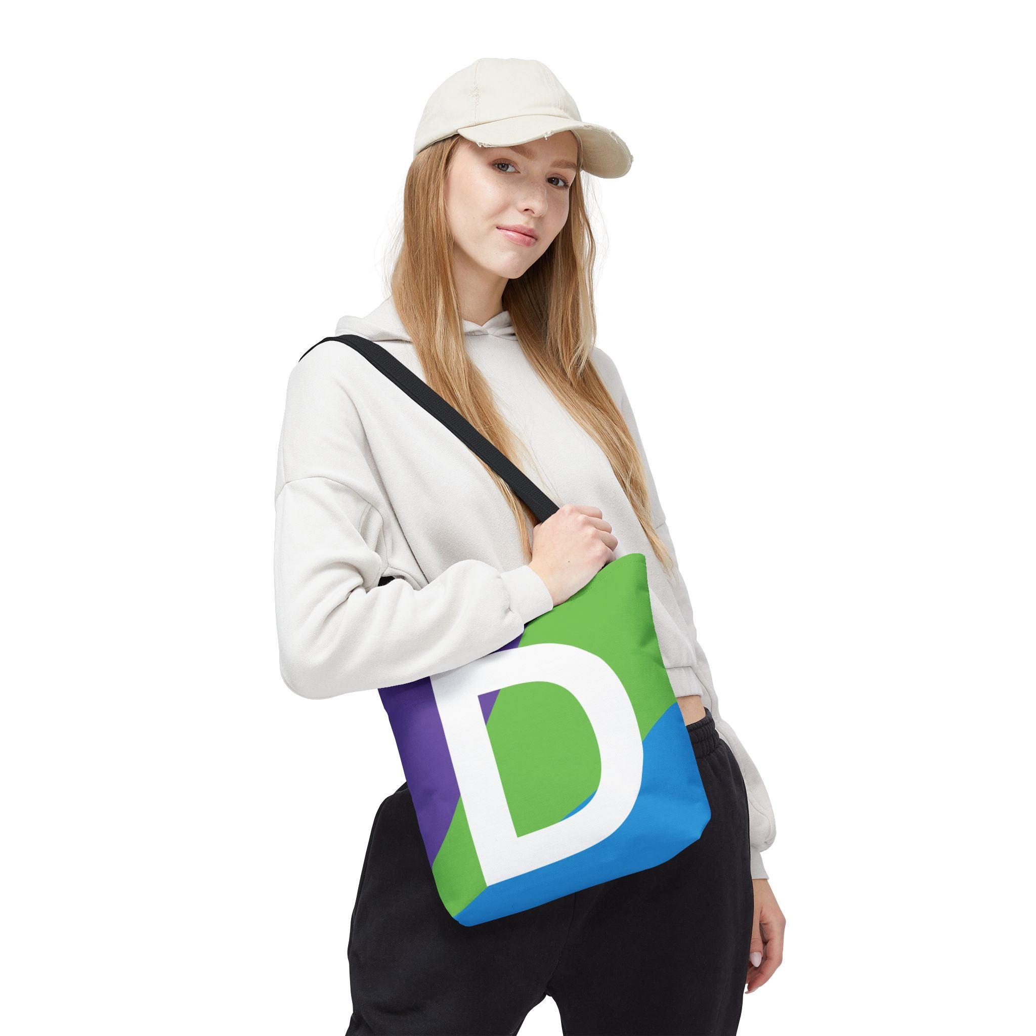 Monogram 'D' Colorblock Tote Bag — Personalized Initial D Shoulder Tote