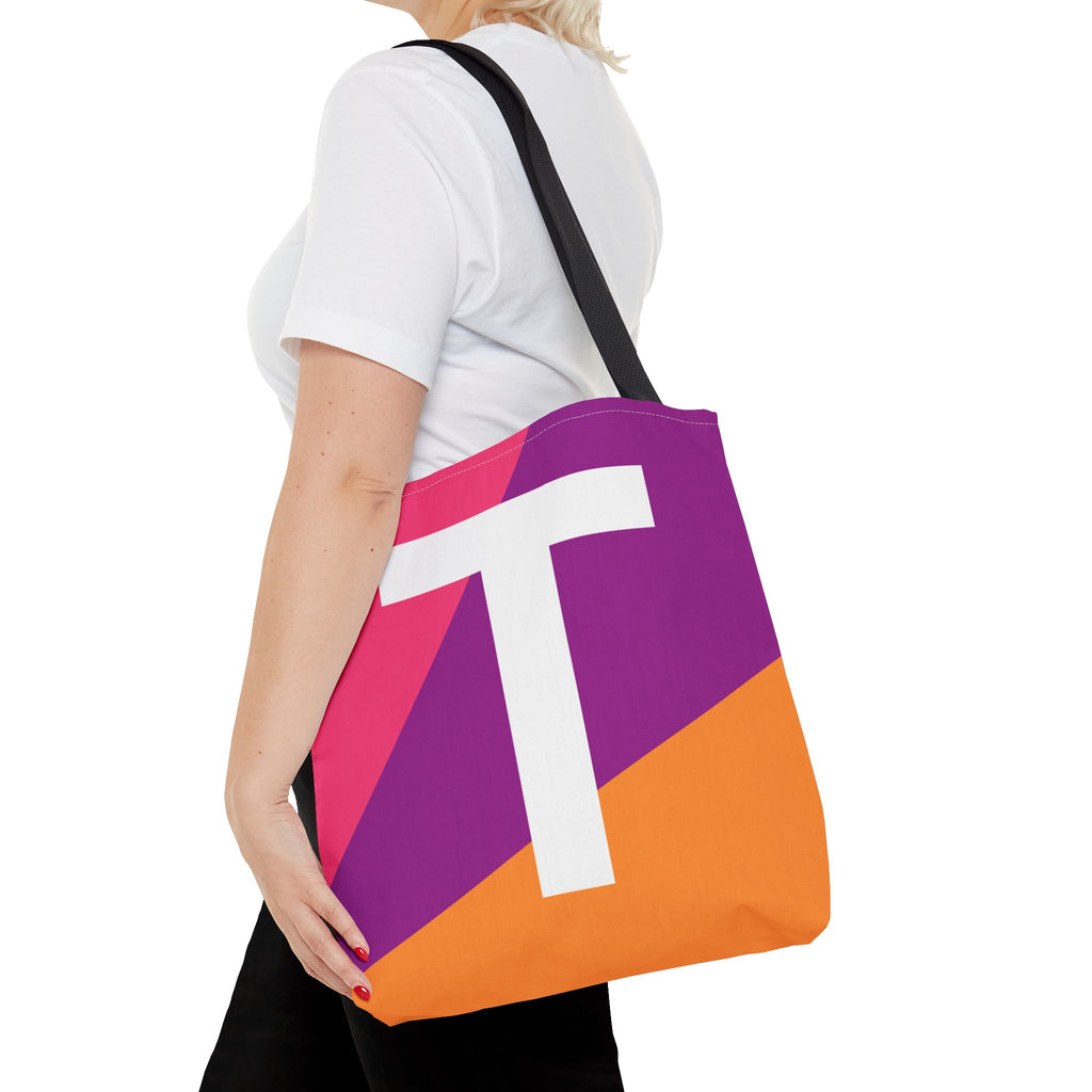 Monogram 'T' Colorblock Tote Bag — Personalized Initial T Shoulder Tote