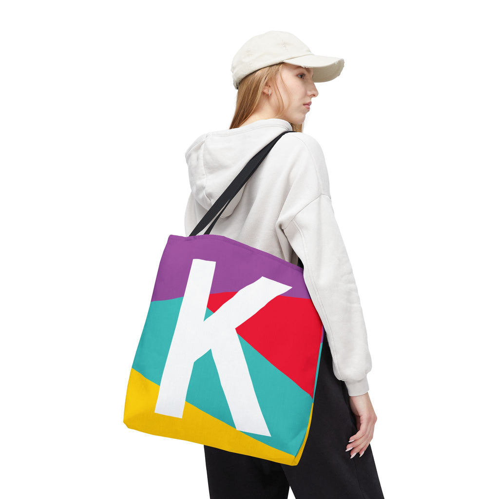 Monogram 'K' Colorblock Tote Bag — Personalized Initial K Shoulder Tote