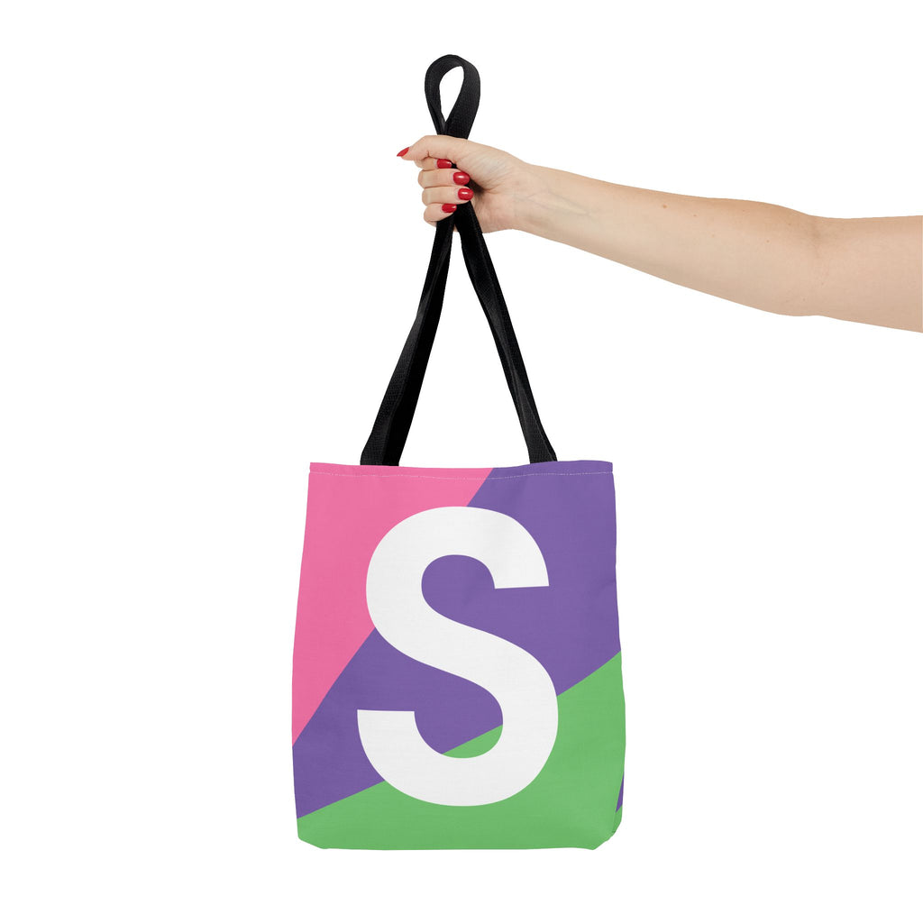Monogram 'S' Colorblock Tote Bag — Personalized Initial S Shoulder Tote