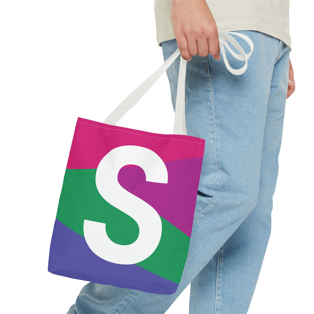 Monogram 'S' Colorblock Tote Bag — Personalized Initial S Shoulder Tote