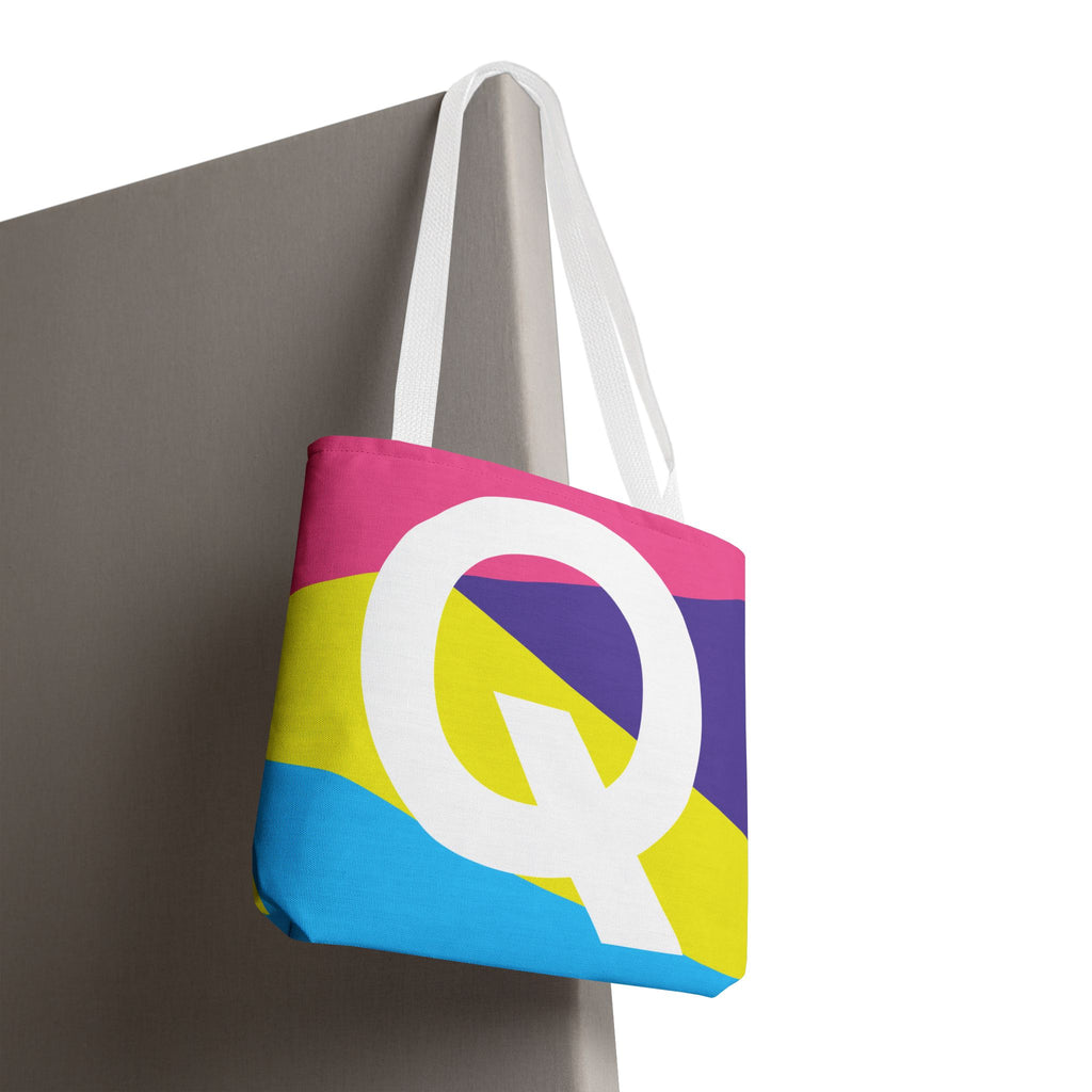 Monogram 'Q' Colorblock Tote Bag — Personalized Initial Q Shoulder Tote