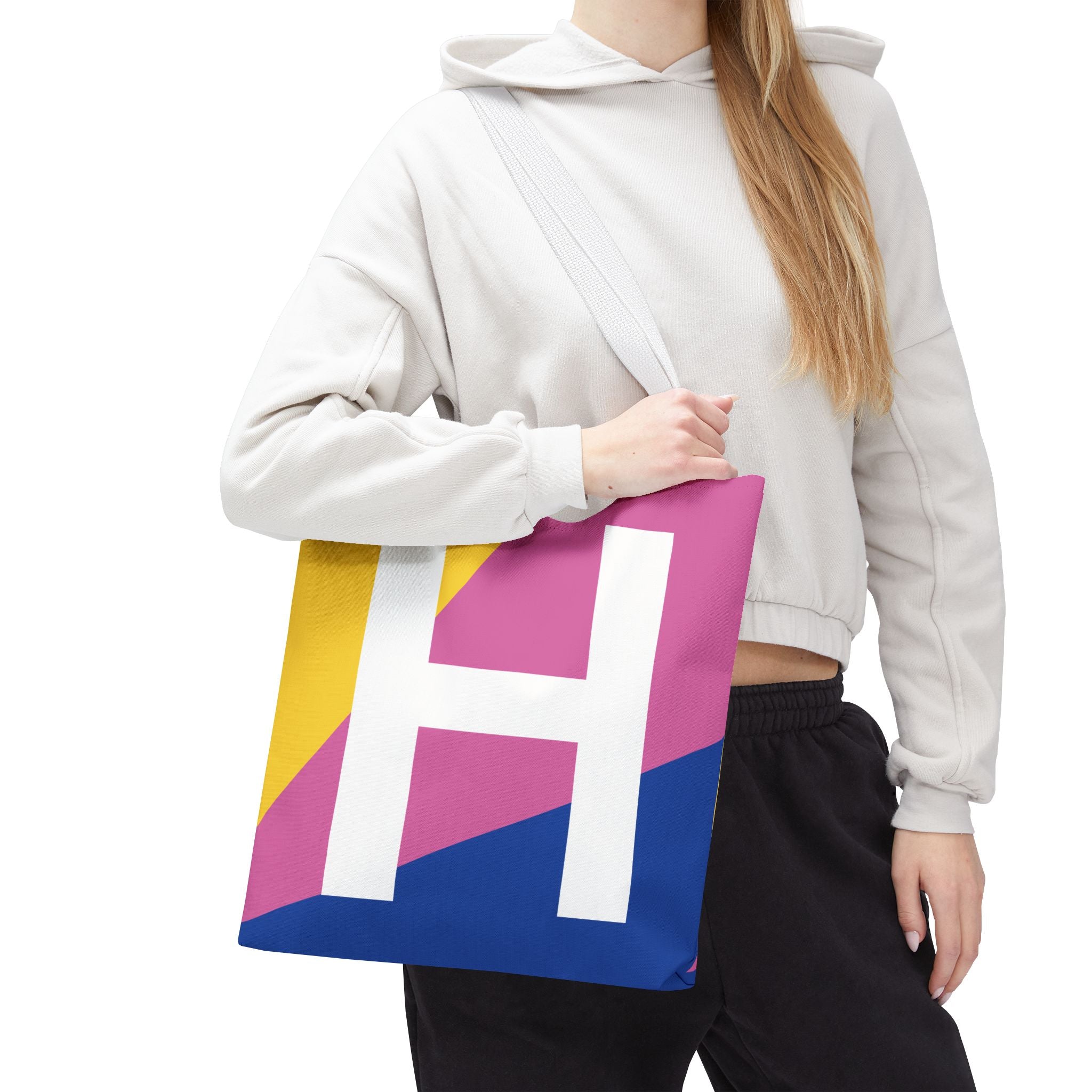 Monogram 'H' Colorblock Tote Bag — Personalized Initial H Shoulder Tote