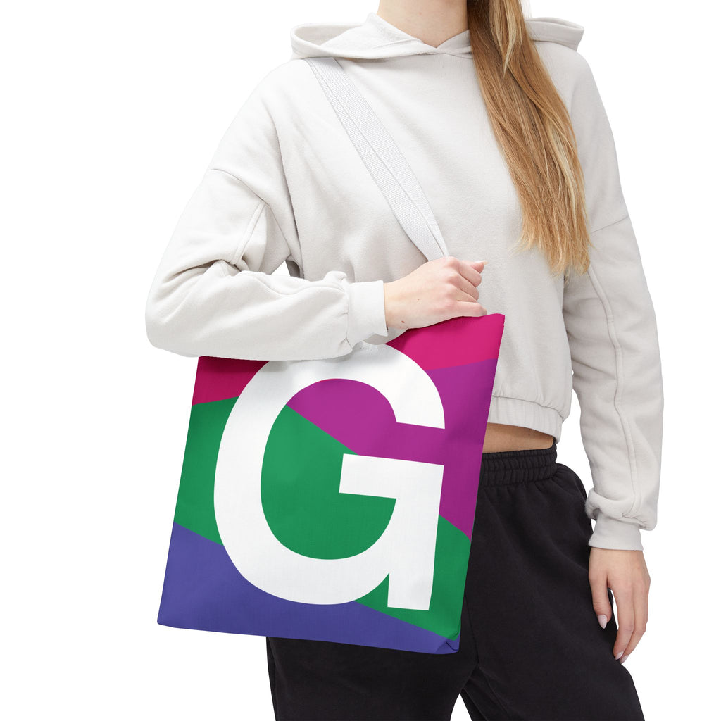 Monogram 'G' Colorblock Tote Bag — Personalized Initial G Shoulder Tote