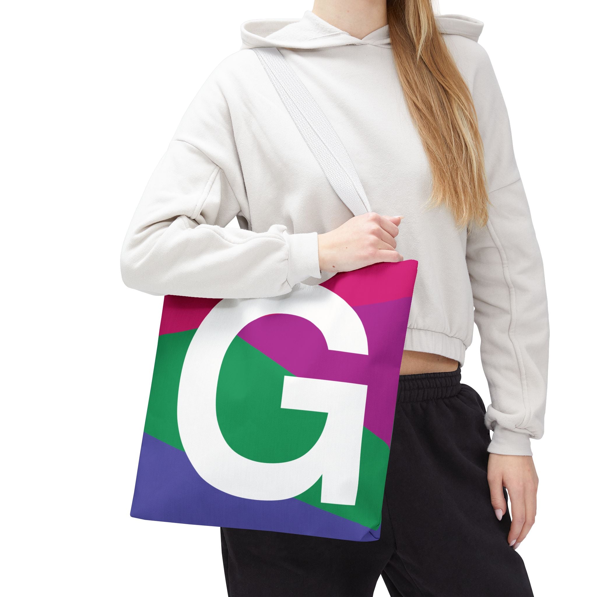 Monogram 'G' Colorblock Tote Bag — Personalized Initial G Shoulder Tote