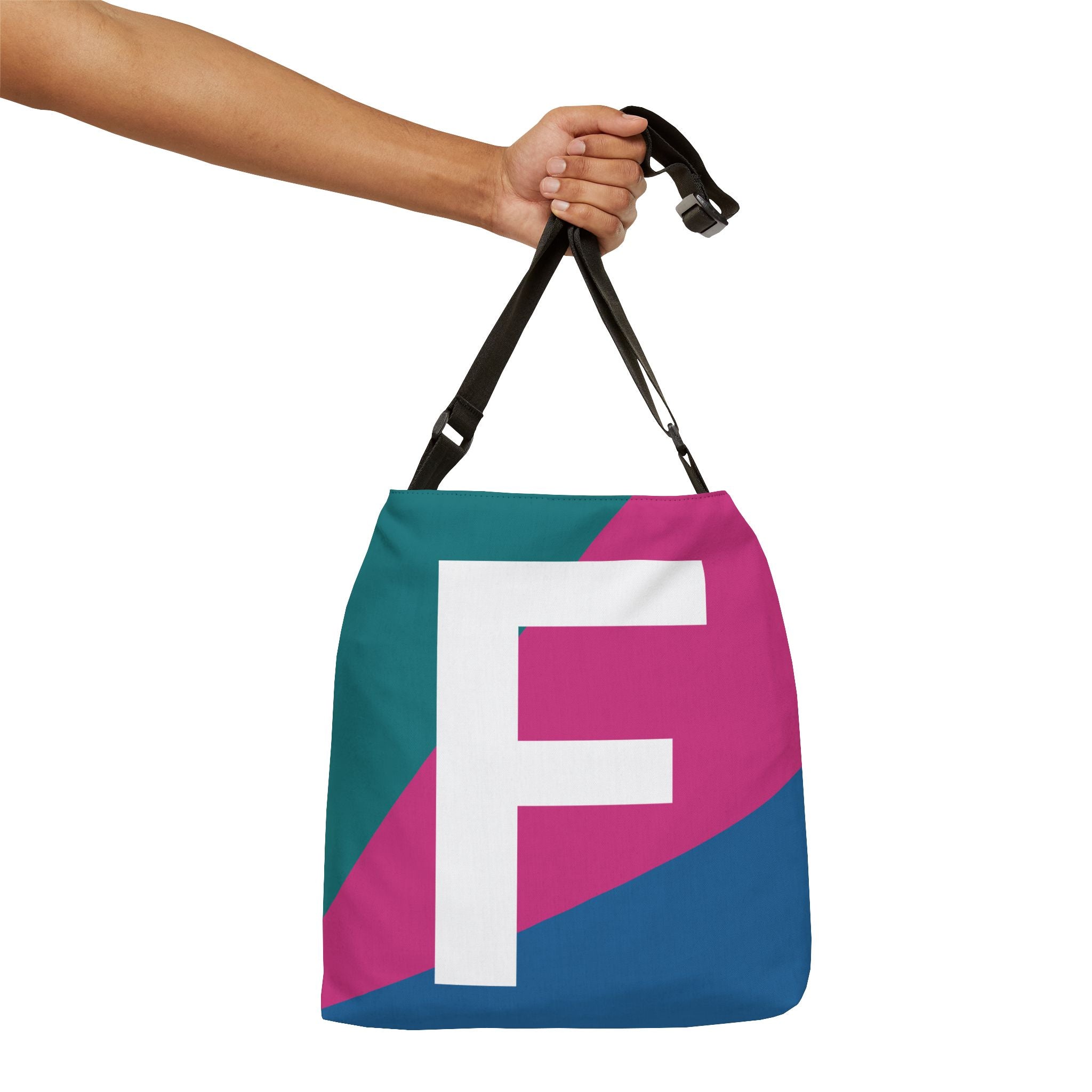Initial Letter 'F' Colorblock Adjustable Tote Bag — Monogram Alphabet Shoulder Bag