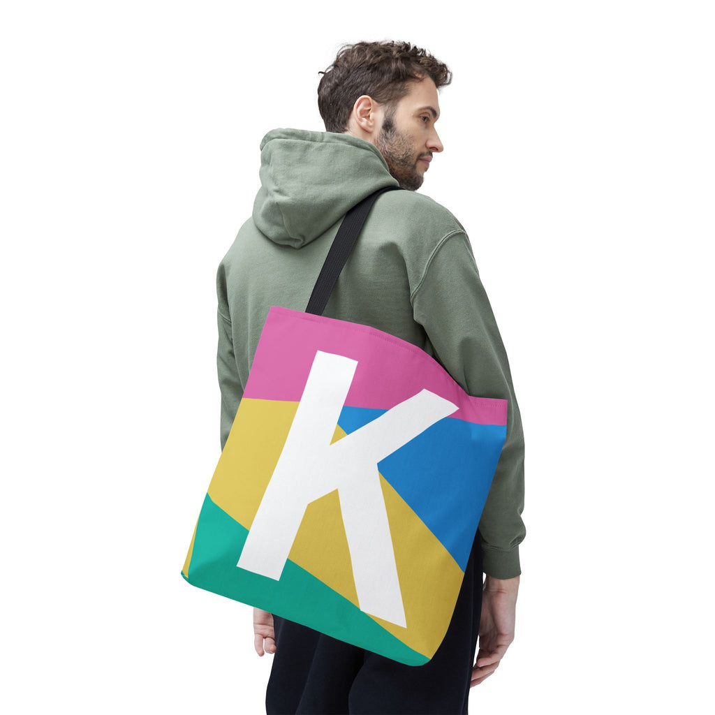 Monogram 'K' Colorblock Tote Bag — Personalized Initial K Shoulder Tote