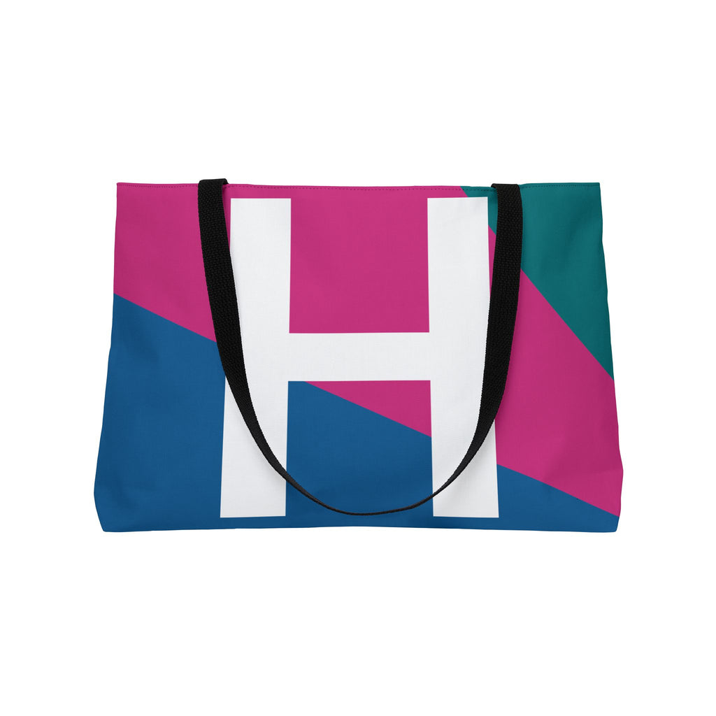 Personalized 'H' Colorblock Tote Bag — Monogram Weekender Tote