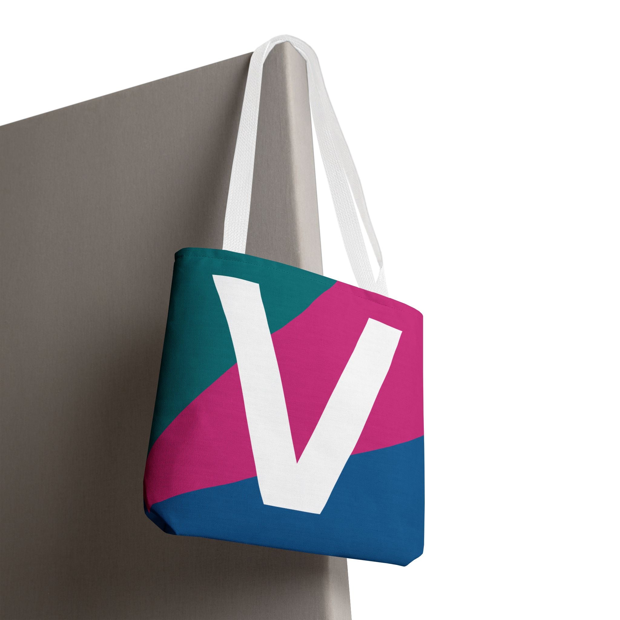 Monogram 'V' Colorblock Tote Bag — Personalized Initial V Shoulder Tote