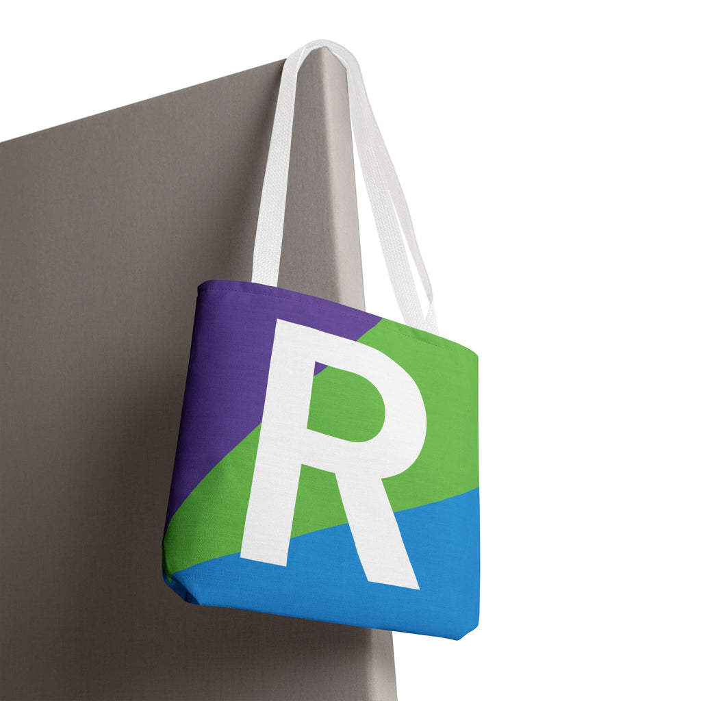 Monogram 'R' Colorblock Tote Bag — Personalized Initial R Shoulder Tote