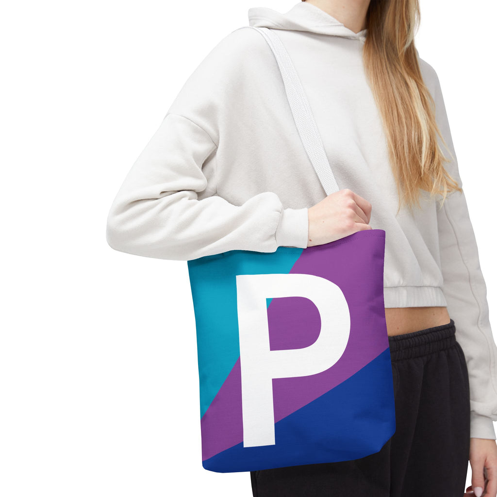 Monogram 'P' Colorblock Tote Bag — Personalized Initial P Shoulder Tote