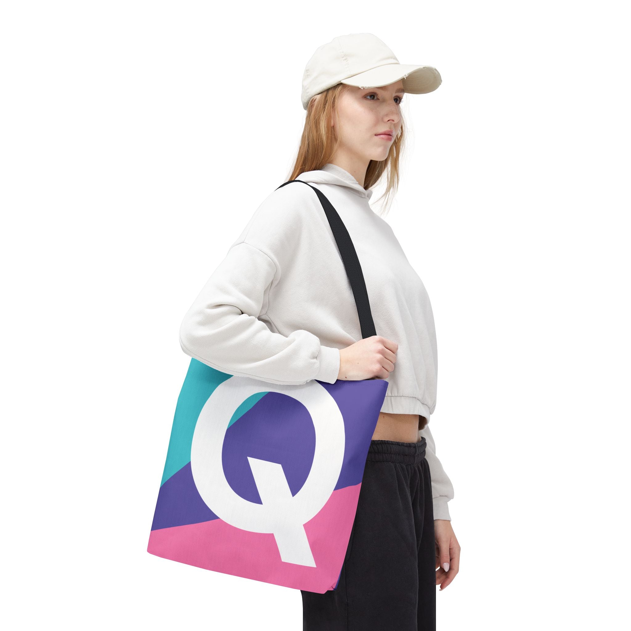 Monogram 'Q' Colorblock Tote Bag — Personalized Initial Q Shoulder Tote