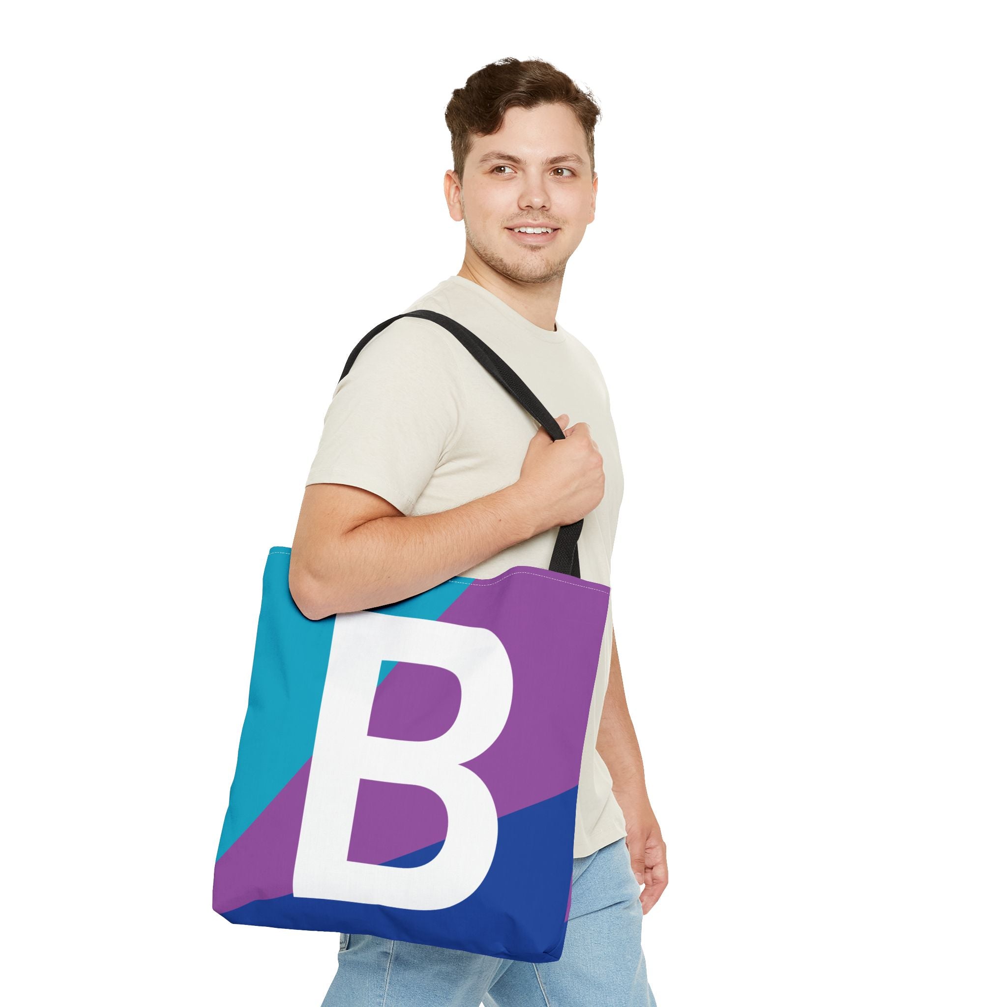 Monogram 'B' Colorblock Tote Bag — Personalized Initial B Shoulder Tote