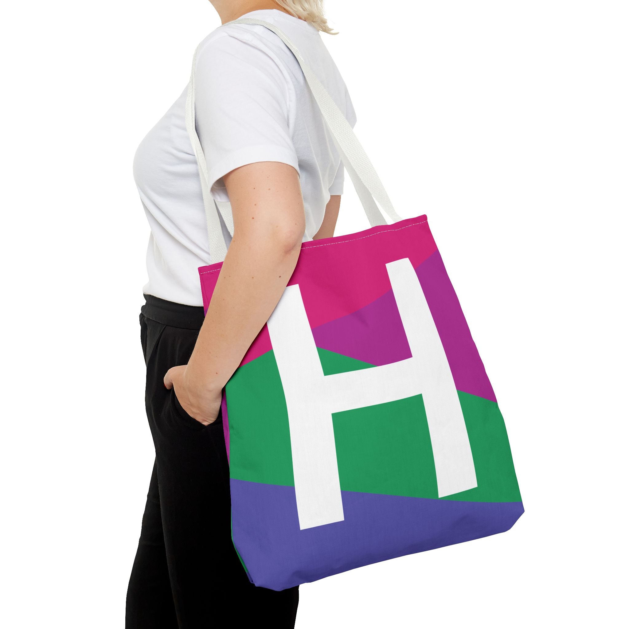 Monogram 'H' Colorblock Tote Bag — Personalized Initial H Shoulder Tote