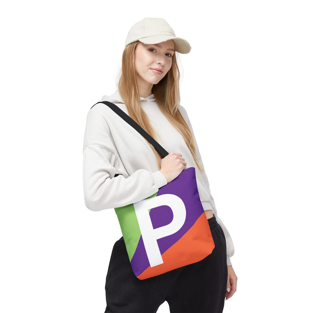Monogram 'P' Colorblock Tote Bag — Personalized Initial P Shoulder Tote