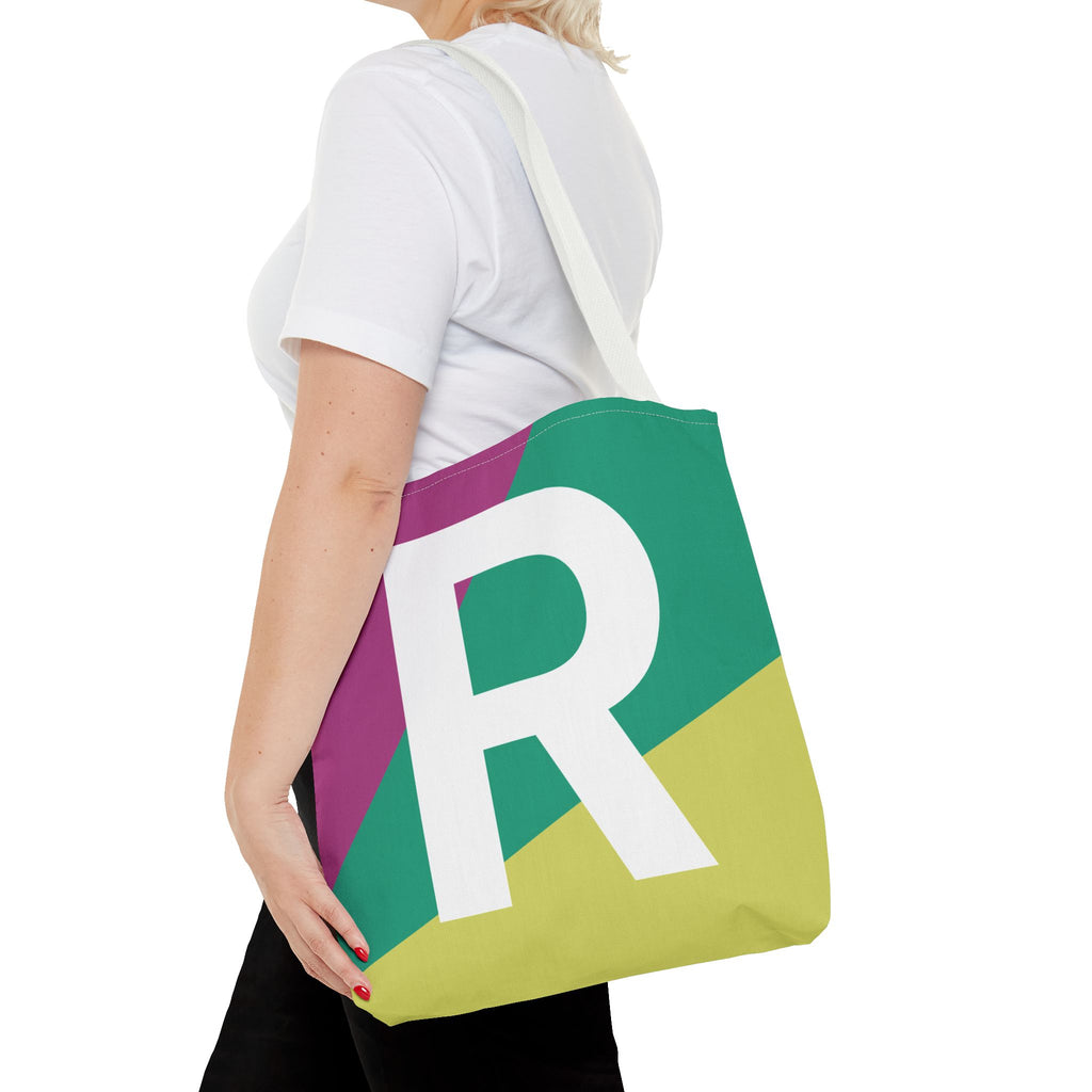 Monogram 'R' Colorblock Tote Bag — Personalized Initial R Shoulder Tote