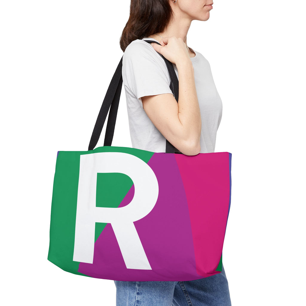 Personalized 'R' Colorblock Tote Bag — Monogram Weekender Tote