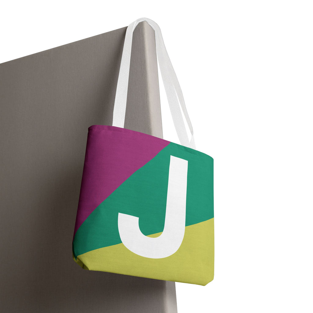 Monogram 'J' Colorblock Tote Bag — Personalized Initial J Shoulder Tote