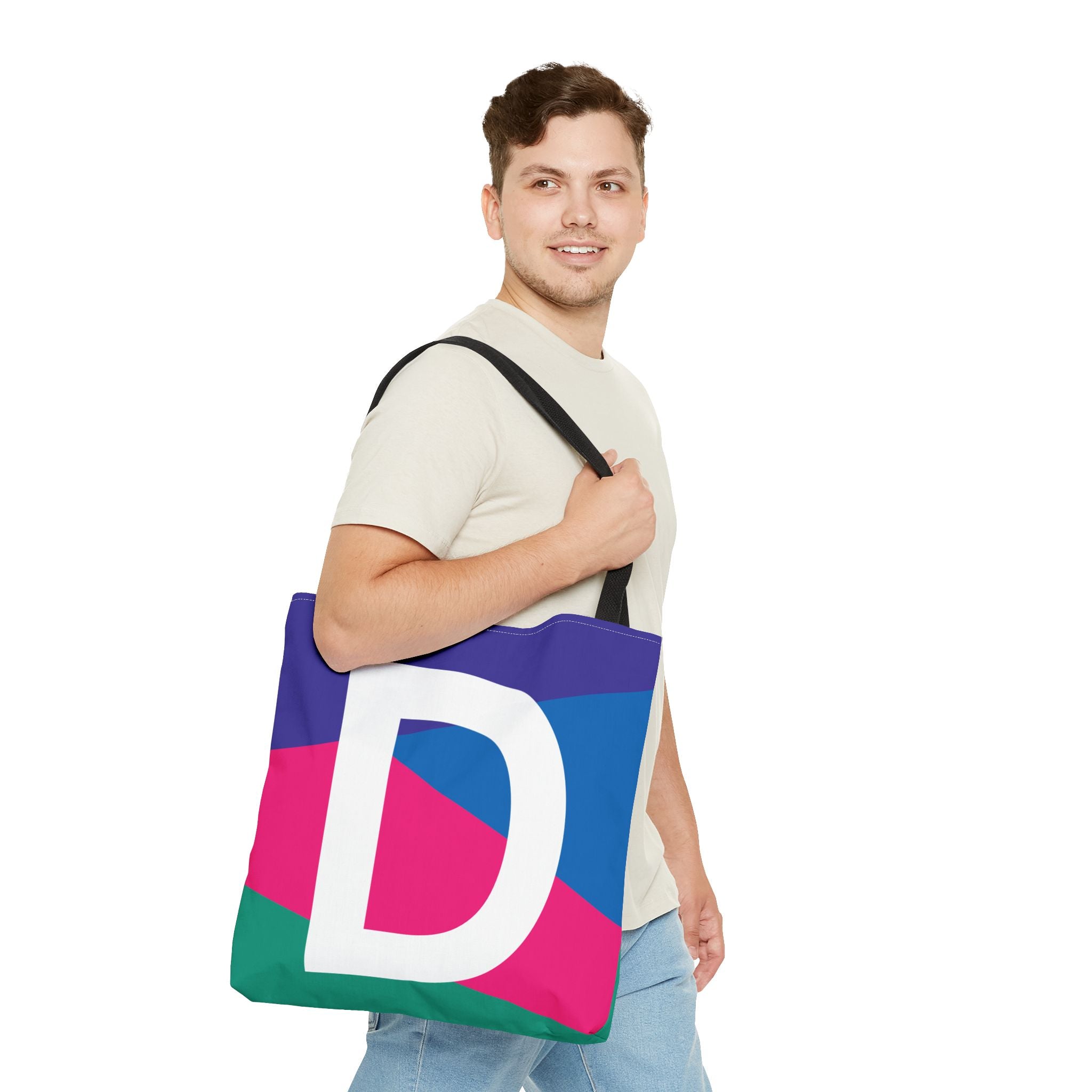 Monogram 'D' Colorblock Tote Bag — Personalized Initial D Shoulder Tote