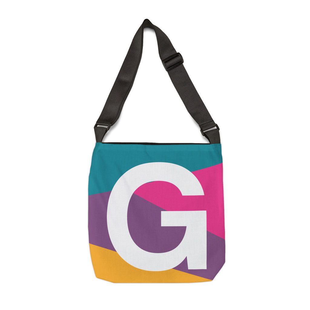 Initial Letter 'G' Colorblock Adjustable Tote Bag — Monogram Alphabet Shoulder Bag
