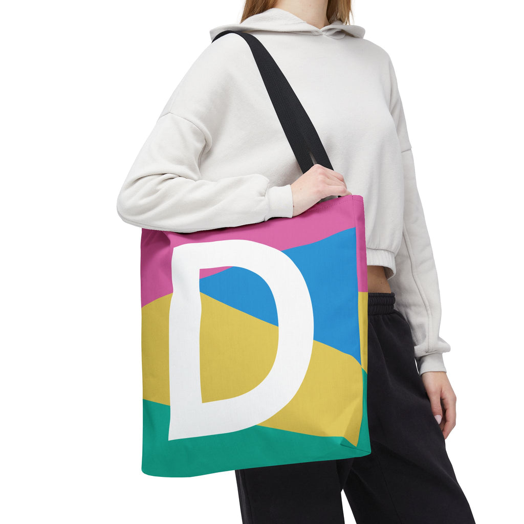 Monogram 'D' Colorblock Tote Bag — Personalized Initial D Shoulder Tote