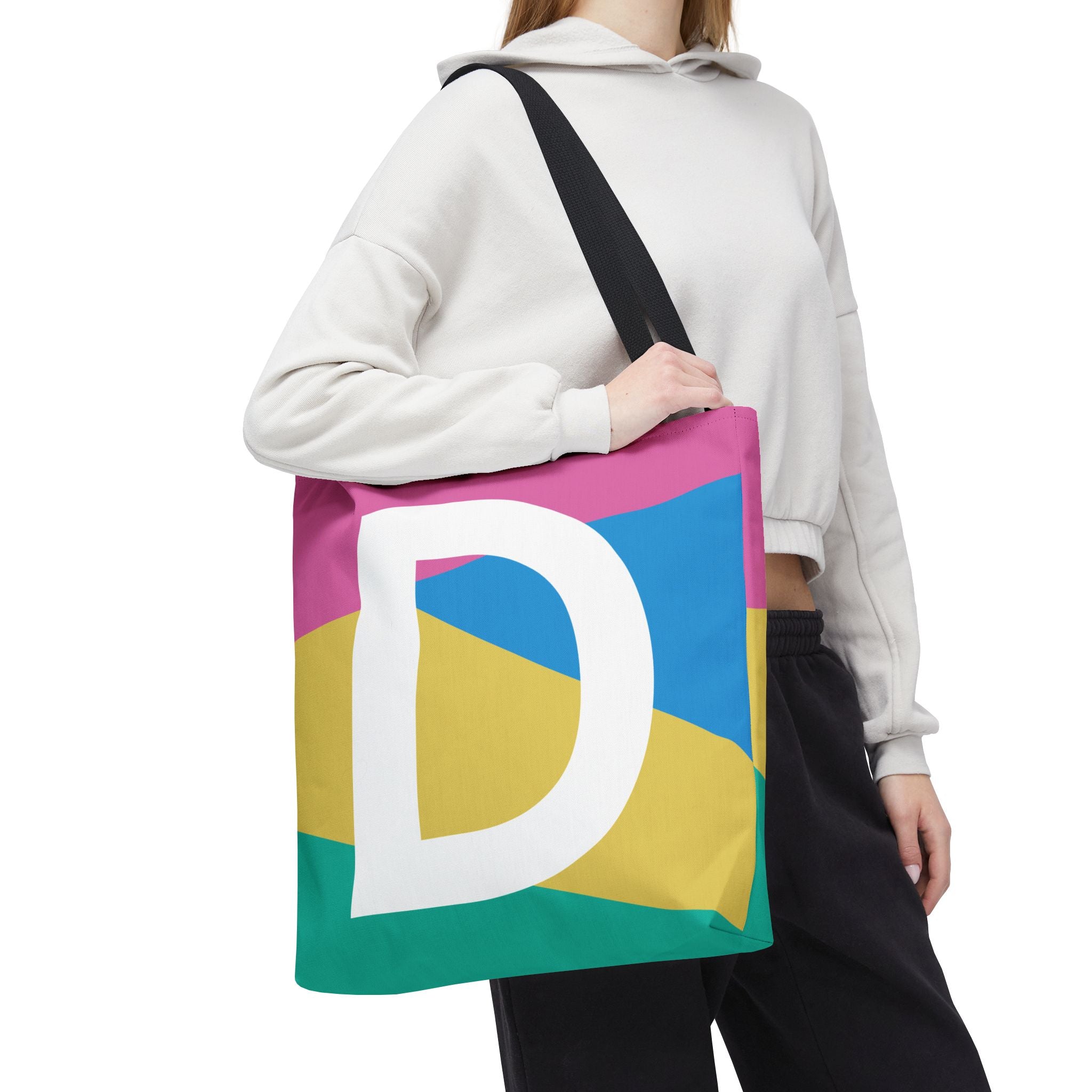 Monogram 'D' Colorblock Tote Bag — Personalized Initial D Shoulder Tote