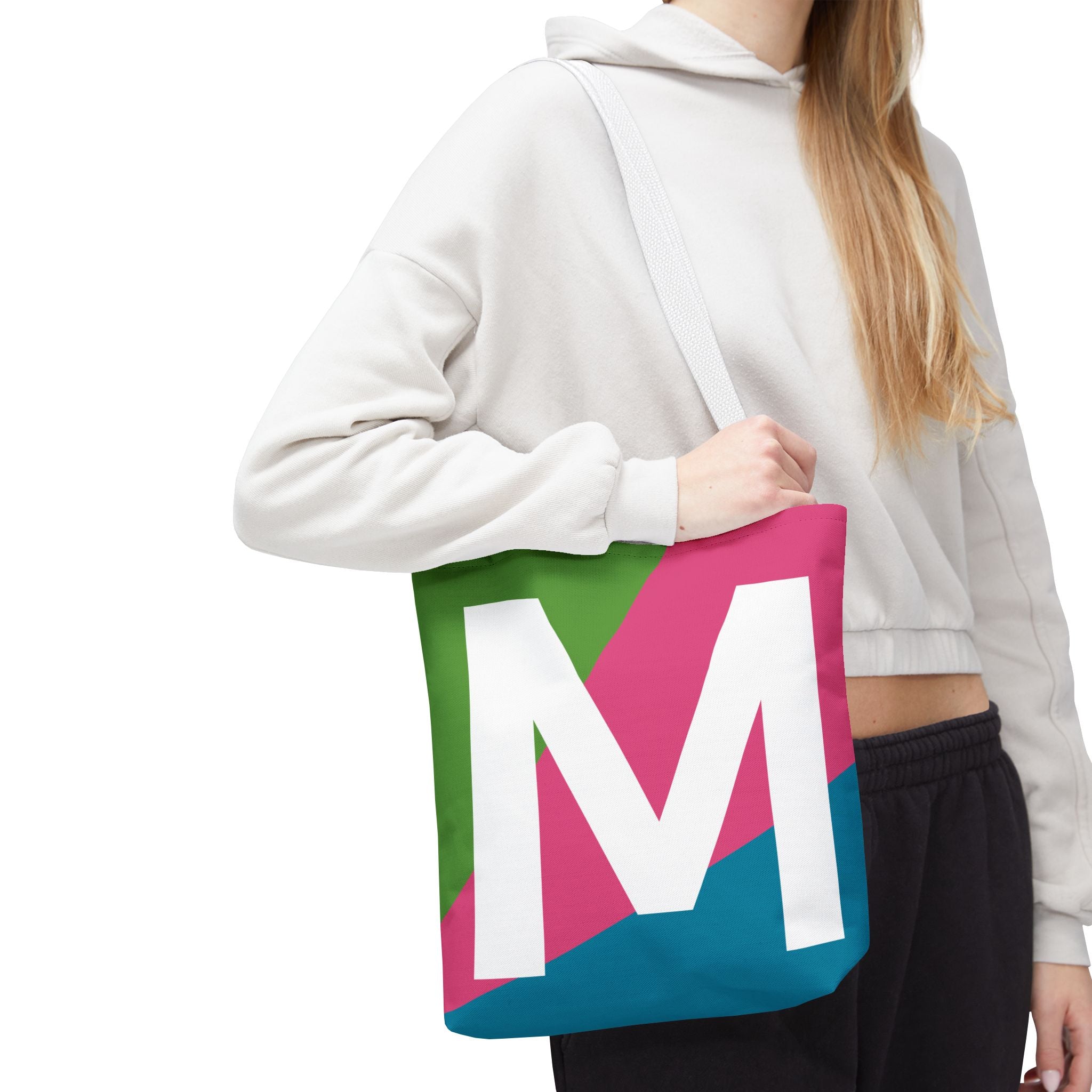 Monogram 'M' Colorblock Tote Bag — Personalized Initial M Shoulder Tote
