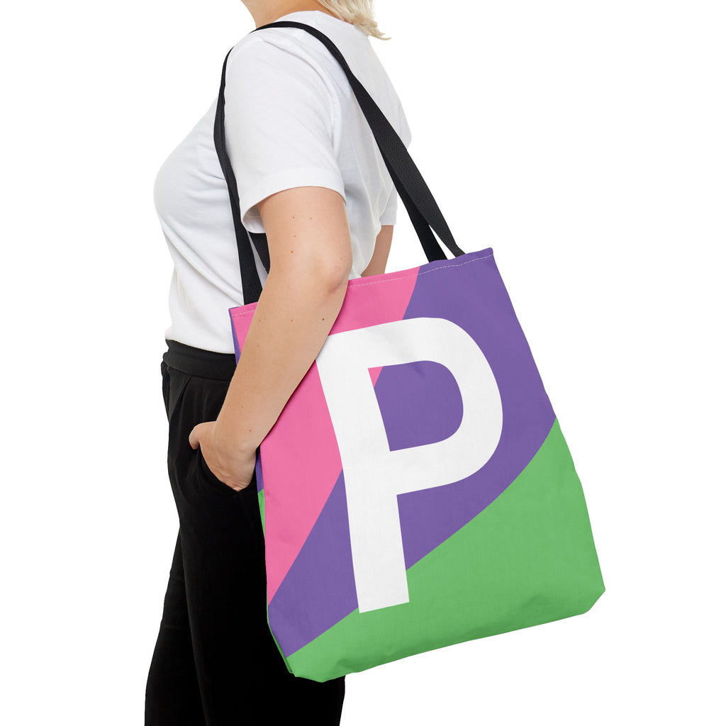 Monogram 'P' Colorblock Tote Bag — Personalized Initial P Shoulder Tote
