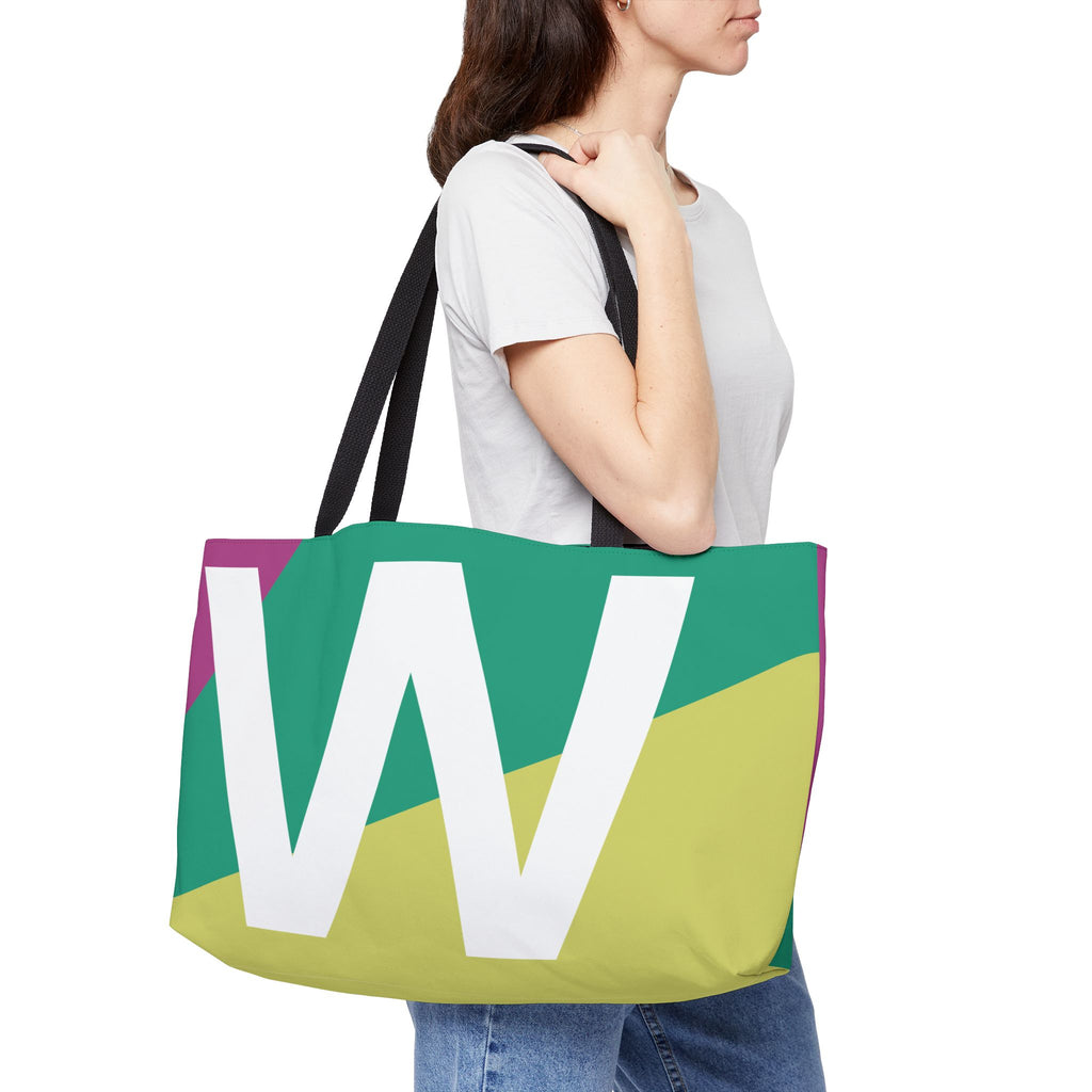 Personalized 'W' Colorblock Tote Bag — Monogram Weekender Tote