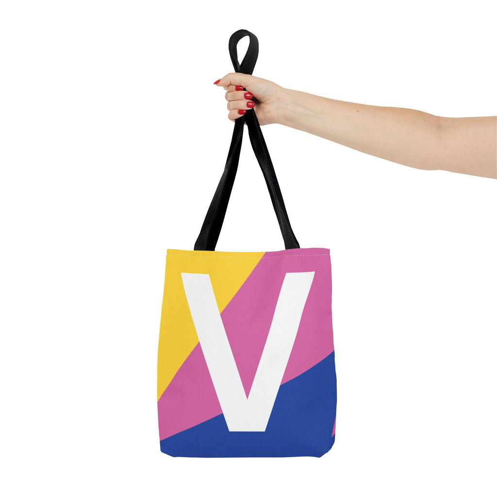 Monogram 'V' Colorblock Tote Bag — Personalized Initial V Shoulder Tote